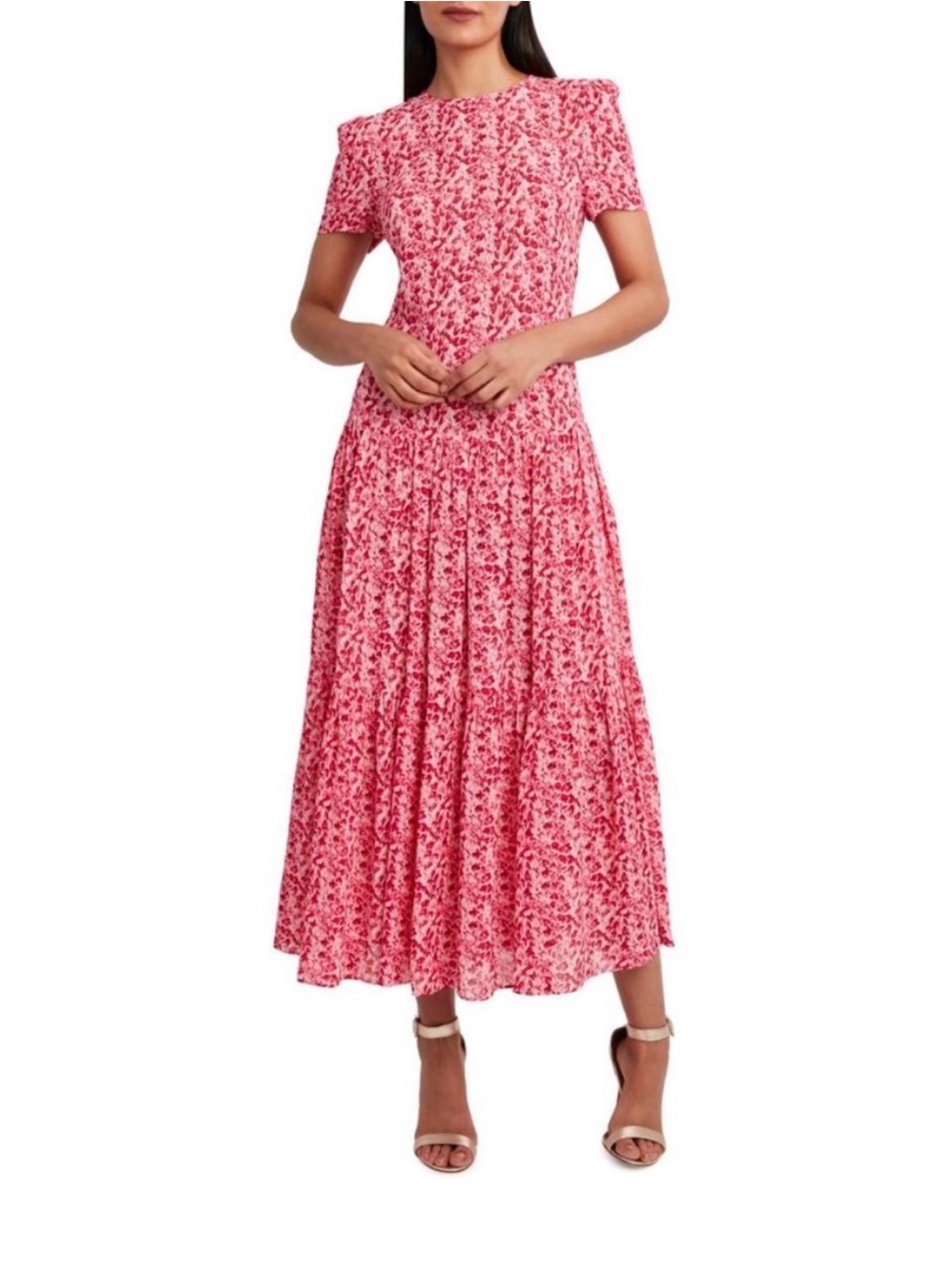 BCBG Max Azria Lylah Women's Floral Print Drop Waist Short Sleeve Midi Dress